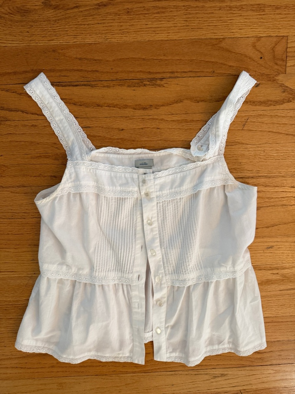 Odille White Lace-Trim Button Front Peplum Camisole